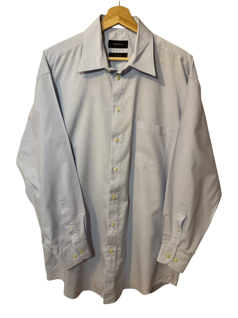 2/$12 Claiborne T-Weave Pale Blue and White Small Check Dress Shirt Size Large
